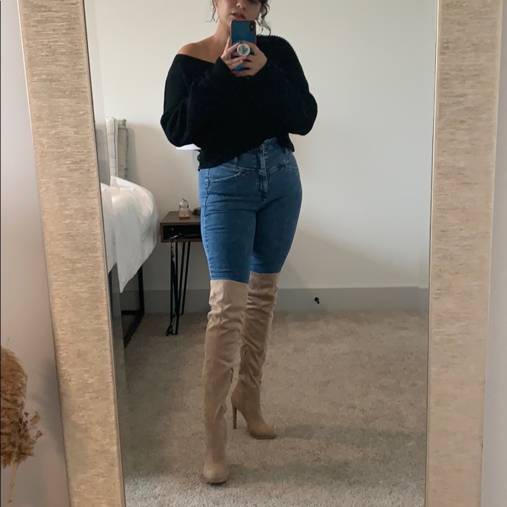 Thigh-high Cream Boots